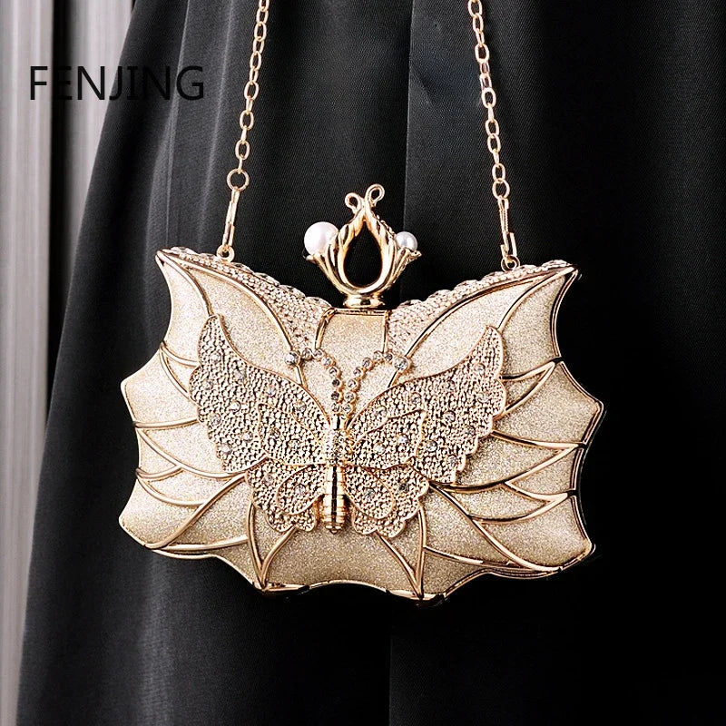 Fashion Luxury Evening Bags Hollow Butterfly Party Bag Bridal Wedding Diamond Clutch Elegant Banquet Handbags Dinner Purse Sac