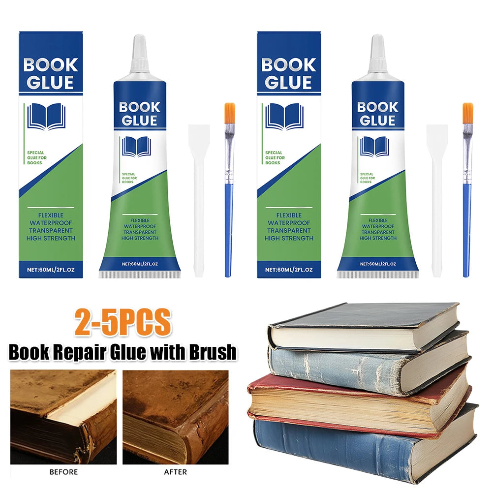 Book Repair Glue with Brush Professional Book Glue Strong Adhesive Quick-Drying Repair Glue for Envelopes Postcards Paper Craft