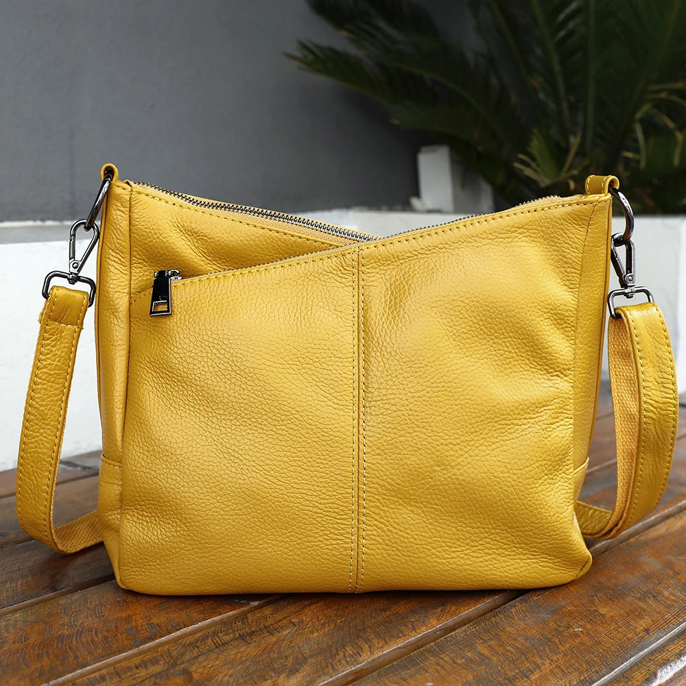 Women Full Grain Cow Leather Hobo Bag With Two Straps Multi Color Large Capacity Shoulder Crossbody Handbag