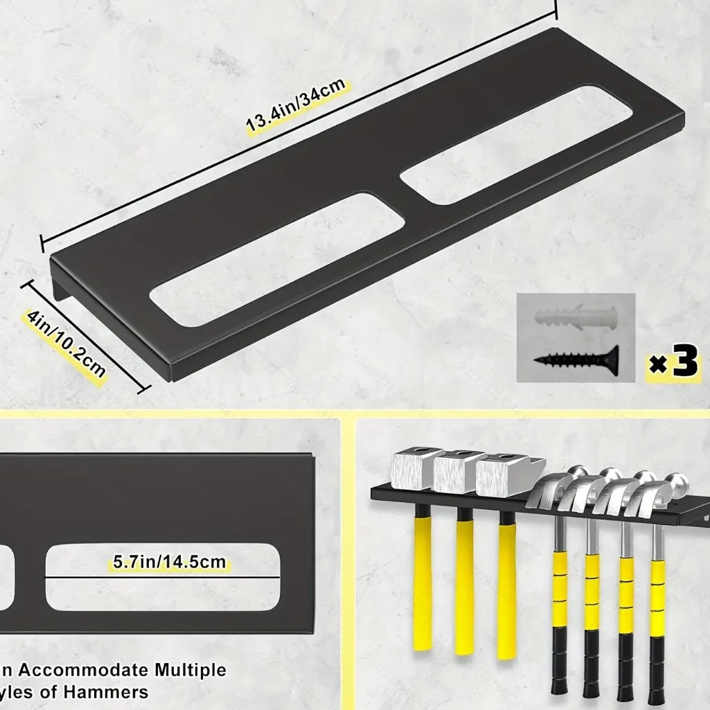 Metal Tool Organizer Wall Mount for Storage of Screwdrivers, Pliers, Hammers, and Wrenches in Workshop