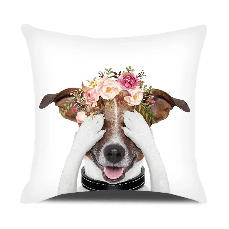 Adorable Pets With Flower Double-sided Printed pillow cover Short plush Suitable living rooms bedrooms sofas throw cushion cover
