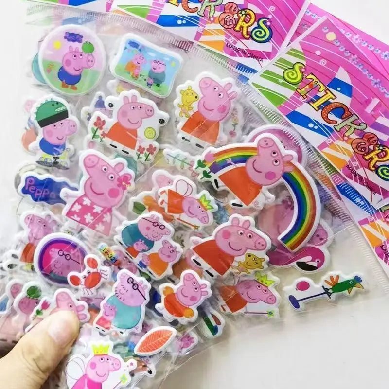 Peppa Pig cartoon sticker notebook sticker, 3D bubble sticker for boys and girls, kindergarten reward sticker, water cup sticker