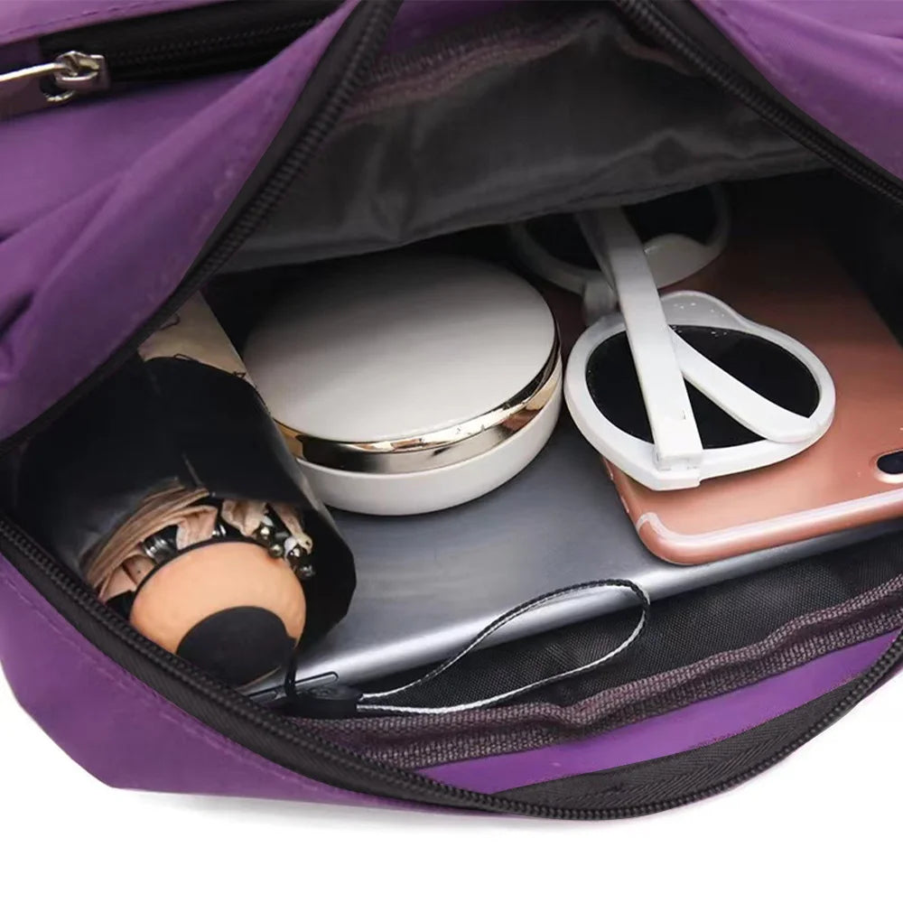Leisure Purple One Shoulder Crossbody Bag Portable Commuting Large Capacity Floral Letter Series Printing Pattern Storage Bag
