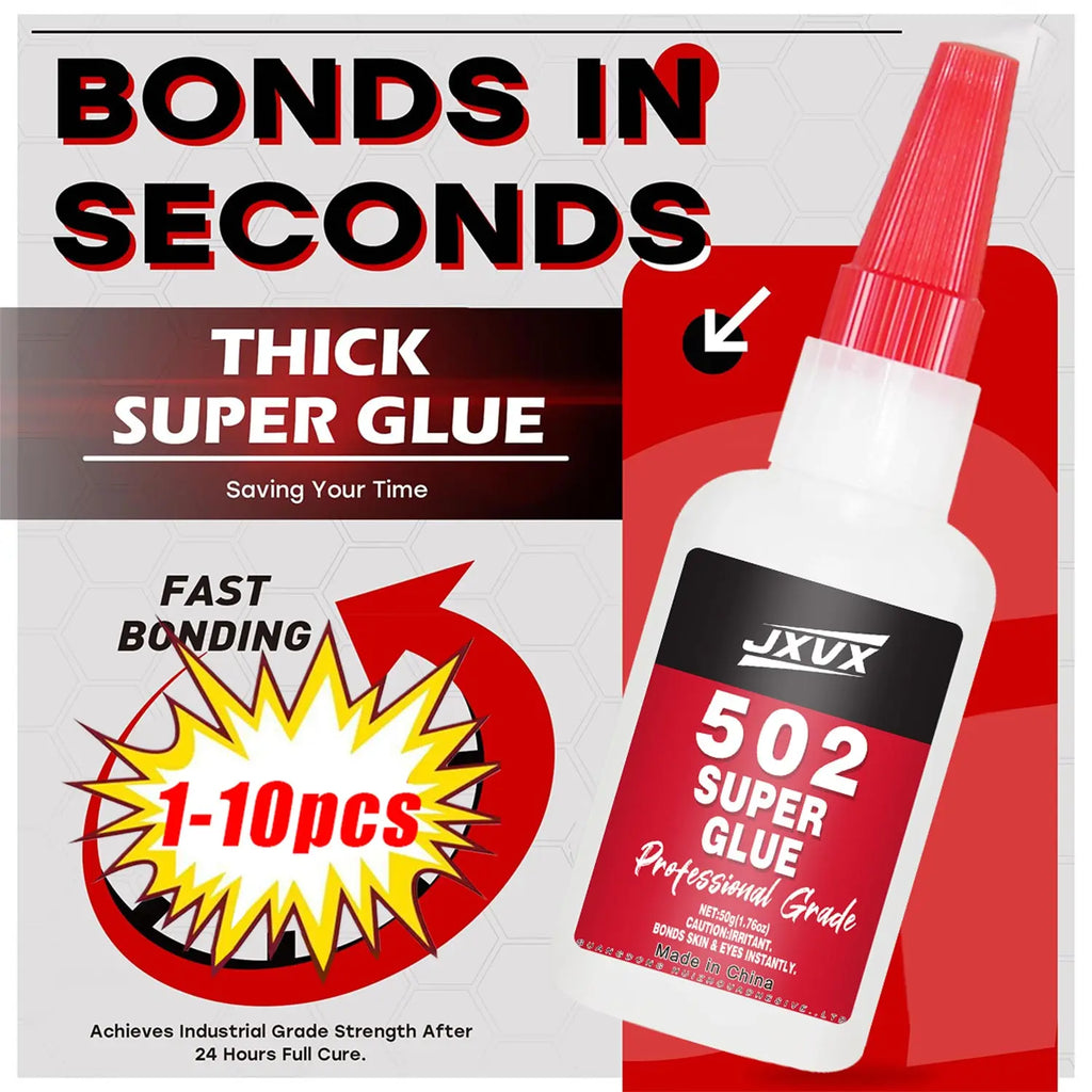 20g/50g Large Capacity 502 Super Glue extra strong, Cyanoacrylate Adhesive, Instant Quick Drying Cyanoacrylate Adhesive, Leather, Rubber, Glass, Wood, Metal, Liquid Glue Tool, Includes dispenser ,1-10pcs.