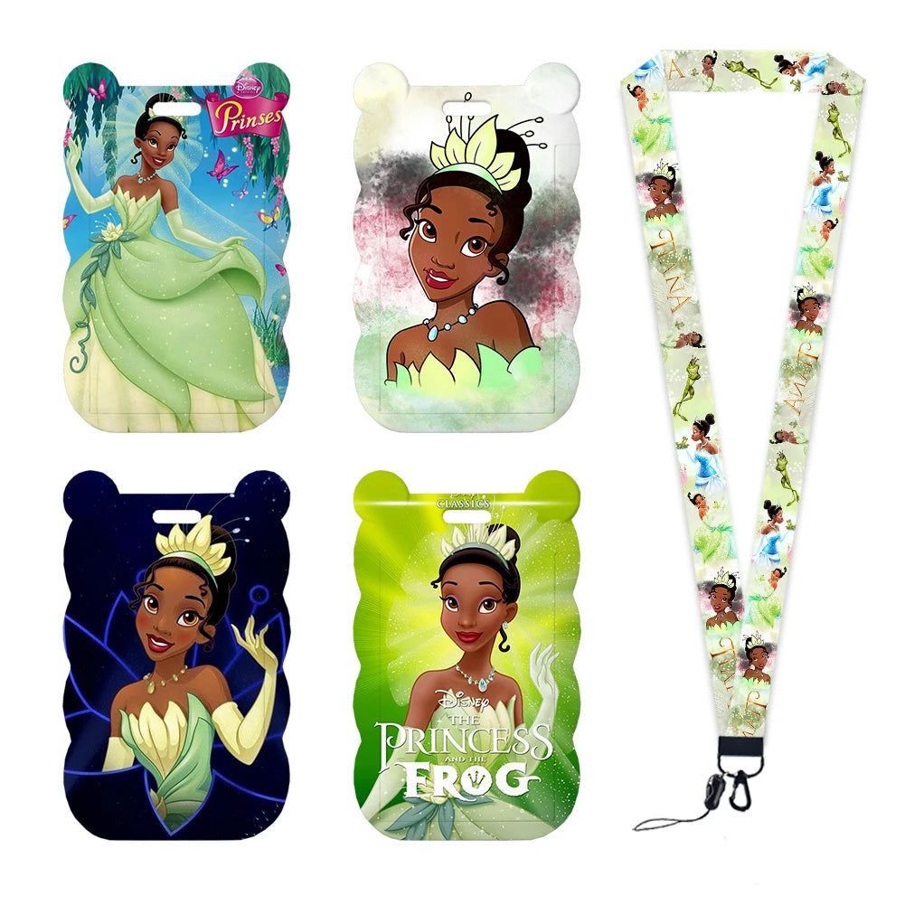 Disney The Frog and Princess Tiana Card Holders Lanyards Girls Door Card Case Hanging Rope Badge Holder Neck Strap Card Holder