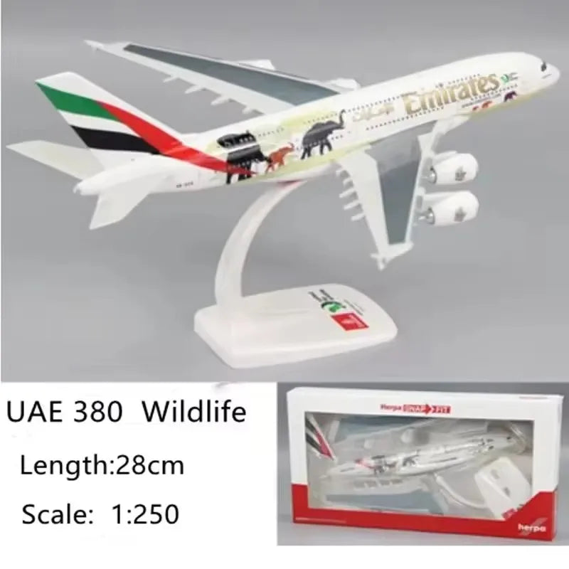 New 1/250 Scale A380 UAE Emirates Airline Aircraft Series 50th Anniversary/WildlifeABS Assembly Plane Model Airplanes Collection