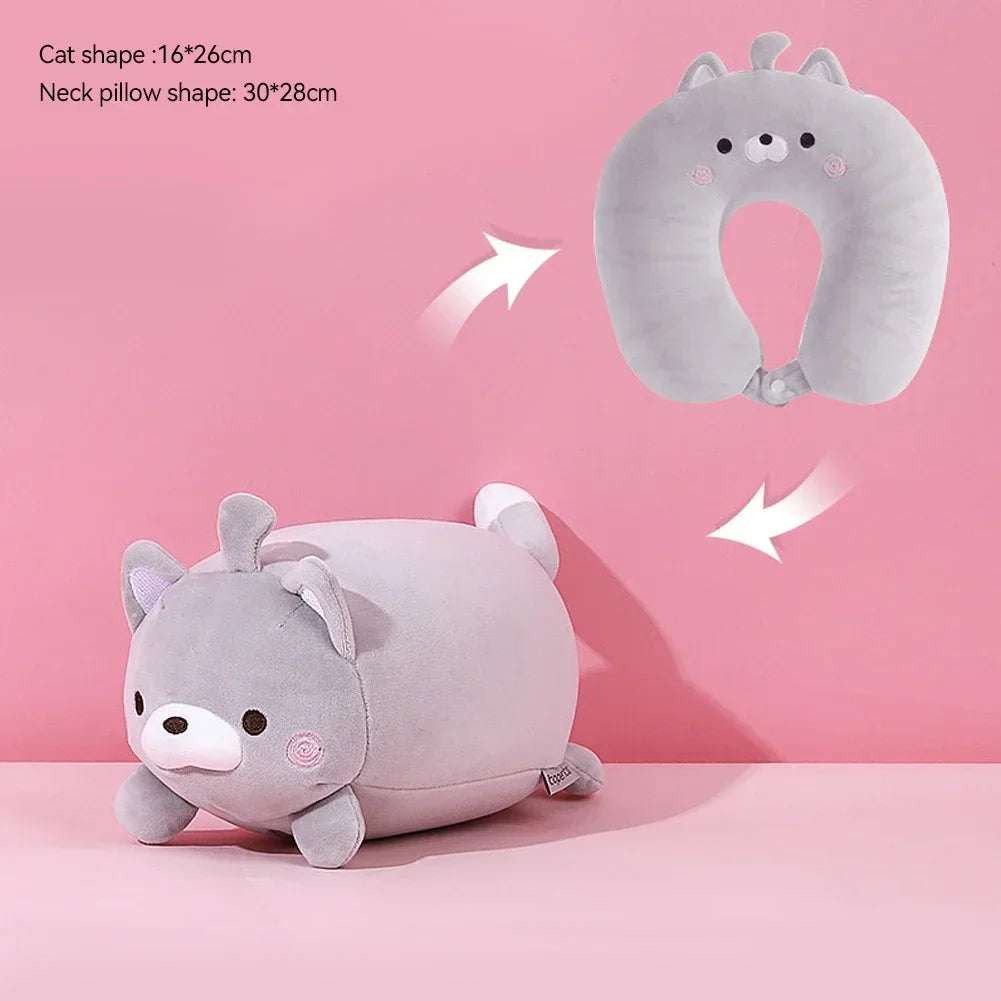 Travel Neck Pillow U-Shaped Plush Pillow Cute Zip and Flip Penguin Deformable Cushion Supports Your Head Neck Chin for Adult