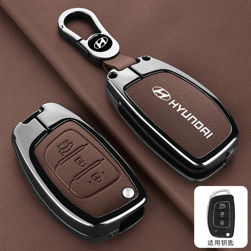 Zinc Alloy Leather Car Remote Key Case Cover For Hyundai Solaris Accent Tucson l10 l20 l30 IX35 Kia K2 K5 Rio Auto Accessories