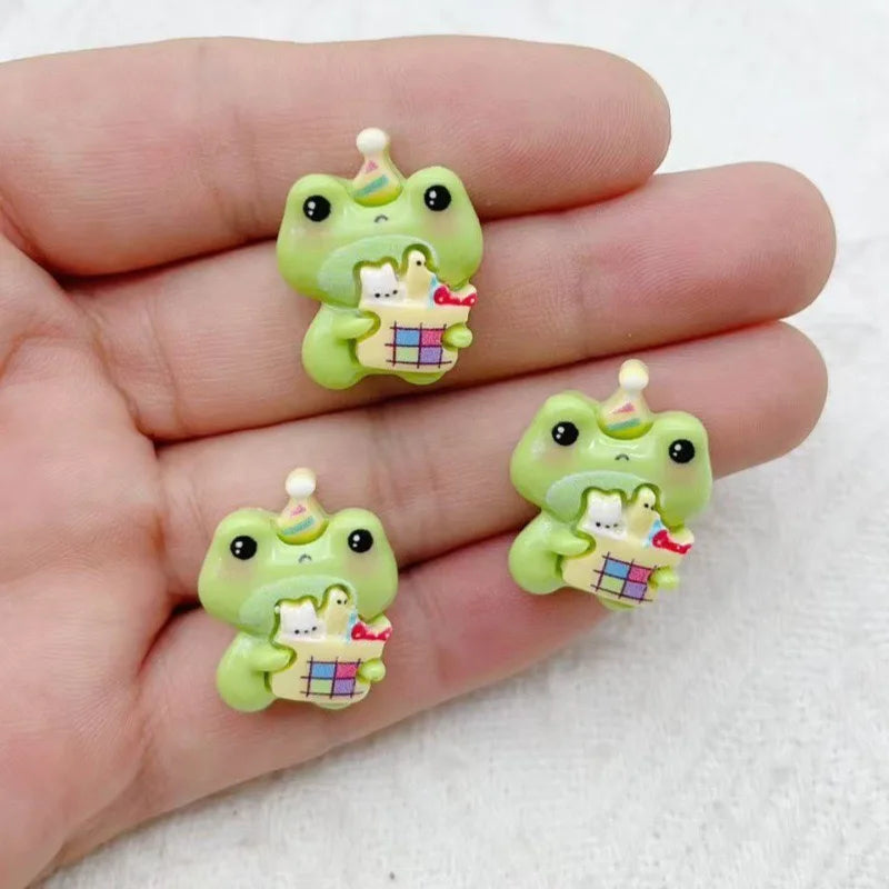 10pcs Cartoon Frog Set Resin DIY Jewelry Accessories Phone Case Water Cup Refrigerator Patch Hair Clip Hair Accessories Material