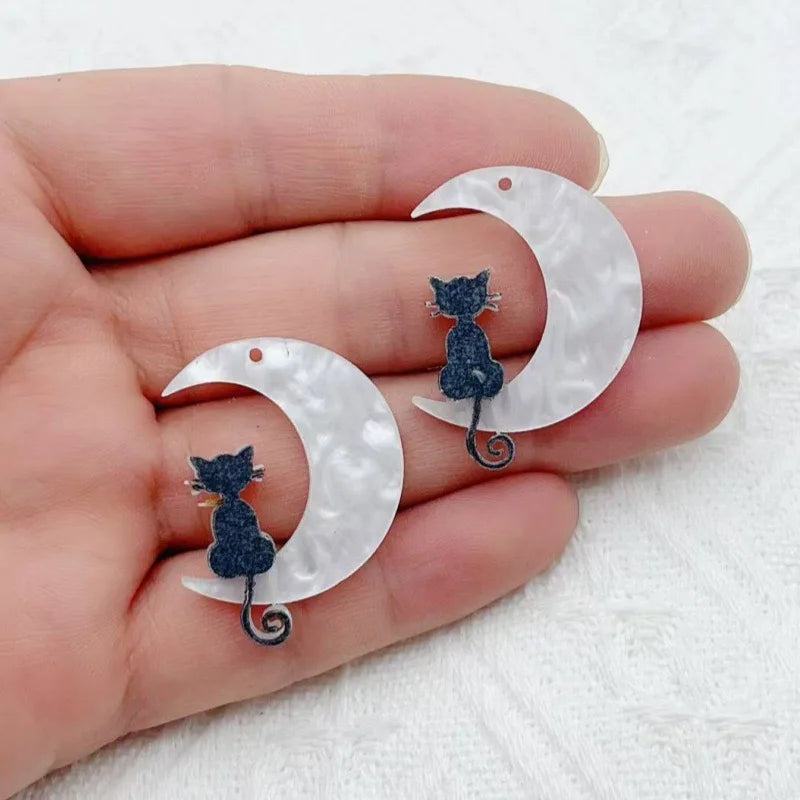 10pcs Acrylic Moon Cat Pendant DIY Accessories Earrings Accessories with Small Pendants