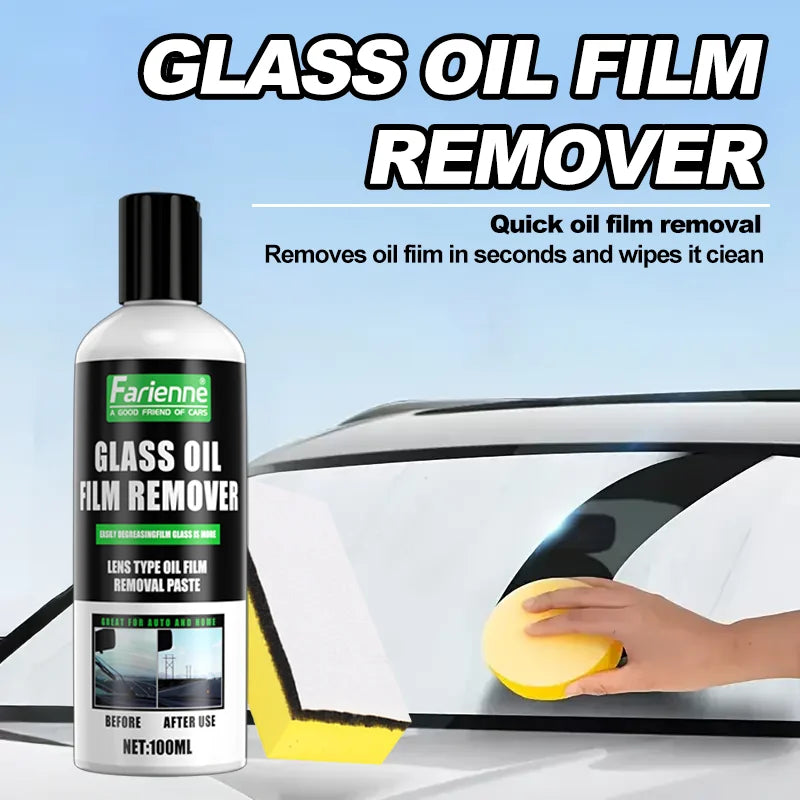 100Ml Car Glass Oil Film Remover Paste, Auto Windshield Cleaner Remove Dazzling, Oil Film, Blur, Restore Clear Vision With Spong