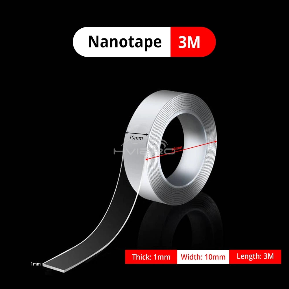 1M/3M/5M Nano Tracsless Double Sided Tape Transparent Reusable Lasting Waterproof Resistant Heat Adhesive Cleanable Car Special