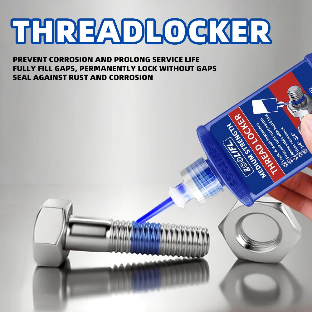 LOOLIFL Thread Locker Blue 10g-50ml Anaerobic Sealant Industrial Grade Screw Glue  for Metal Bolts Nuts Anti-Loosening Adhesive