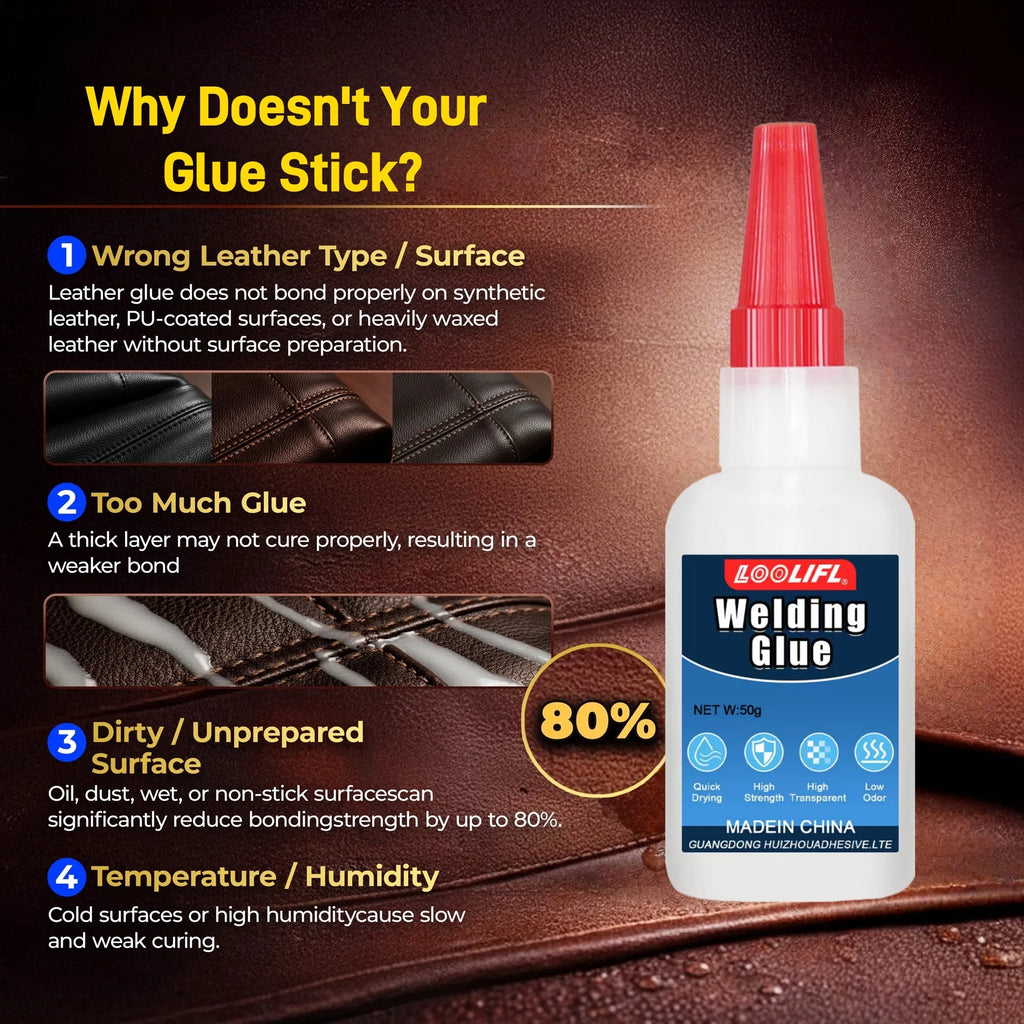 LOOLIFL 50g Flexible Leather Adhesive Welding Glue - Low Odor Fast Dry Waterproof Multi-Material Fix for Sofa Car Seat Shoe