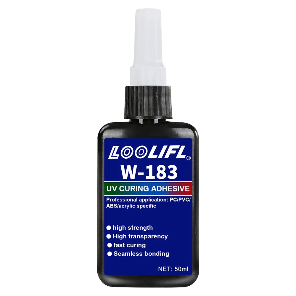 Loolifl Hot-Selling 183-1000ml Strong Curing Adhesive, Uv Glue Shadowless Adhesive for Glass, Crystal, Metal, Abs, Nail Art, DIY Crafts, Comes with Uv Curing Lamp