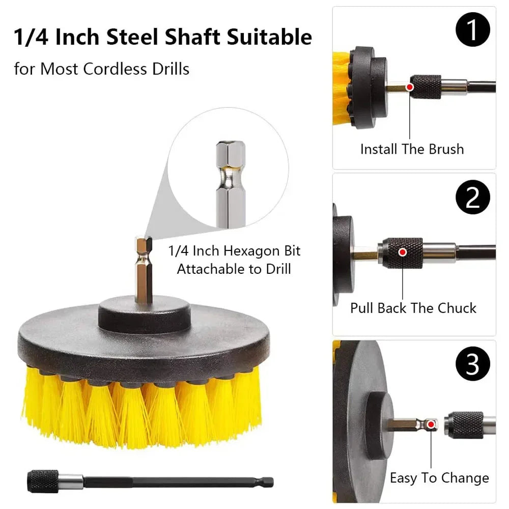 Drill Brush Attachment Set Power Scrubber Wash Cleaning Brushes Tool Kit with Extension for Clean Car Wheel Tire Glass Windows