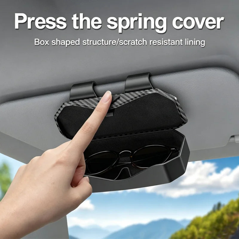 Universal Carbon Fiber Press Car Sunglasses Holder, Sun Visor Anti-Scratch Eyeglasses Storage Box, Car Interior Upgrade Part