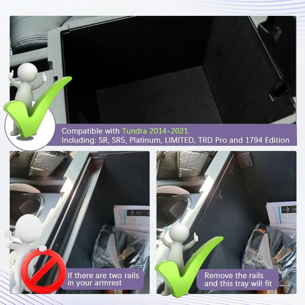 For Toyota Tundra 2014-2021 Center Console Tray Armrest Divider Durable ABS Functional Storage Box Car Interior Accessories