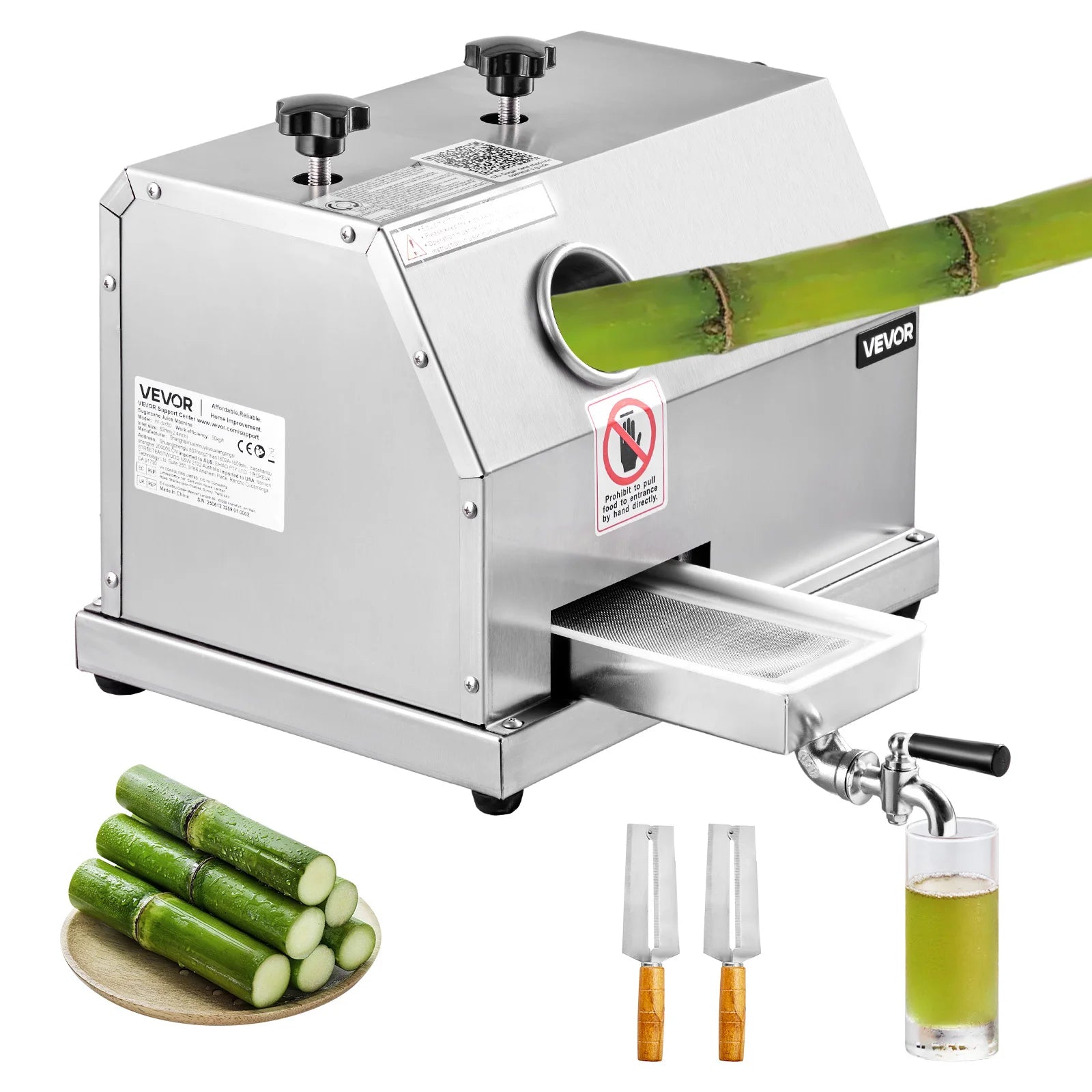 SucceBuy Commercial Sugar Cane Juicer 110LBS/H High Output Sugarcane Juicer Machine w/3 Stainless Steel Rollers 2.4" Large Inlet