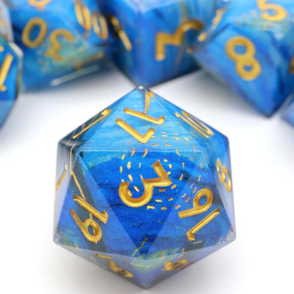 Enchanting DND Dice Set with Ocean Wave & Peach Blossom Designs-Perfect for Board Game,RPG & Tabletop Gaming Adventures-F2
