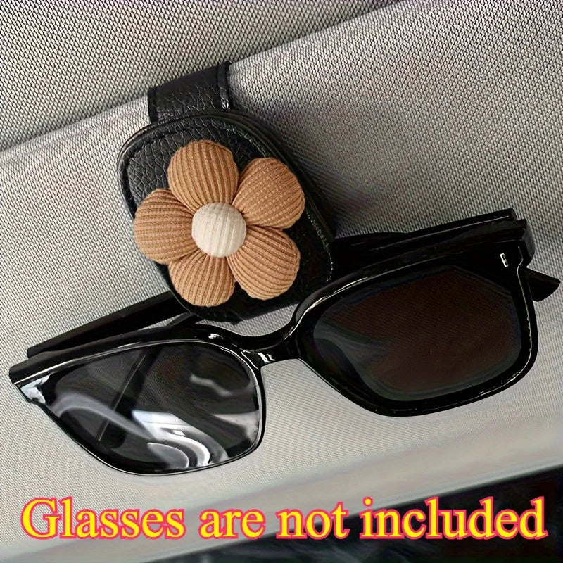 Car Sun Visor Eye Clamp Magnetic Floral Design Glasses Frame Car Sun Visor Clamp Decoration Multifunctional Bill Clip Women Auto