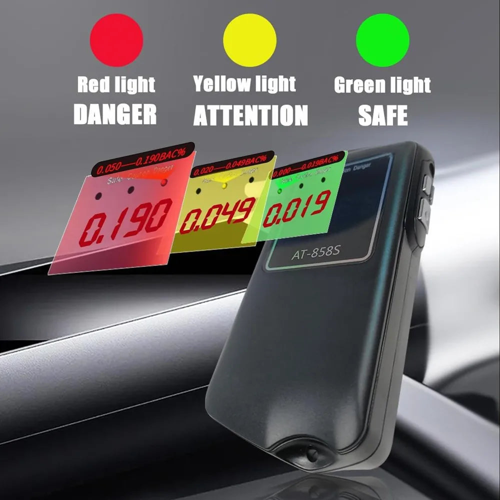 GREENWON Professional Accurate Breath Alcohol Tester Breathalyzer AT-858S Portable Alcohol Meter Detector with Mouthpieces