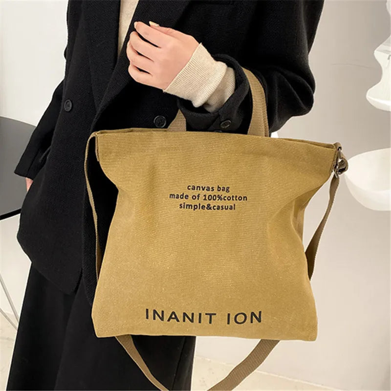 Retro Letter Print Tote Bag, Trendy Canvas Crossbody Bag, Literary Shoulder Bag For School Work Travel