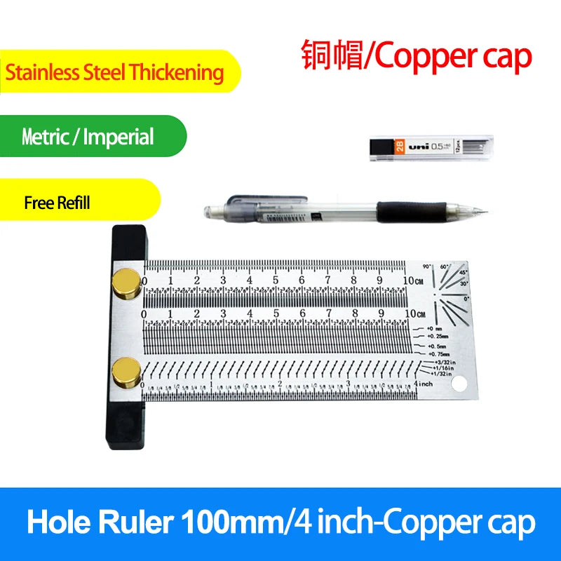 High-Precision Scale Ruler T-Type Hole Ruler Stainless Woodworking 100mm 200mm Scribing Mark Line Gauge Carpenter Measuring Tool