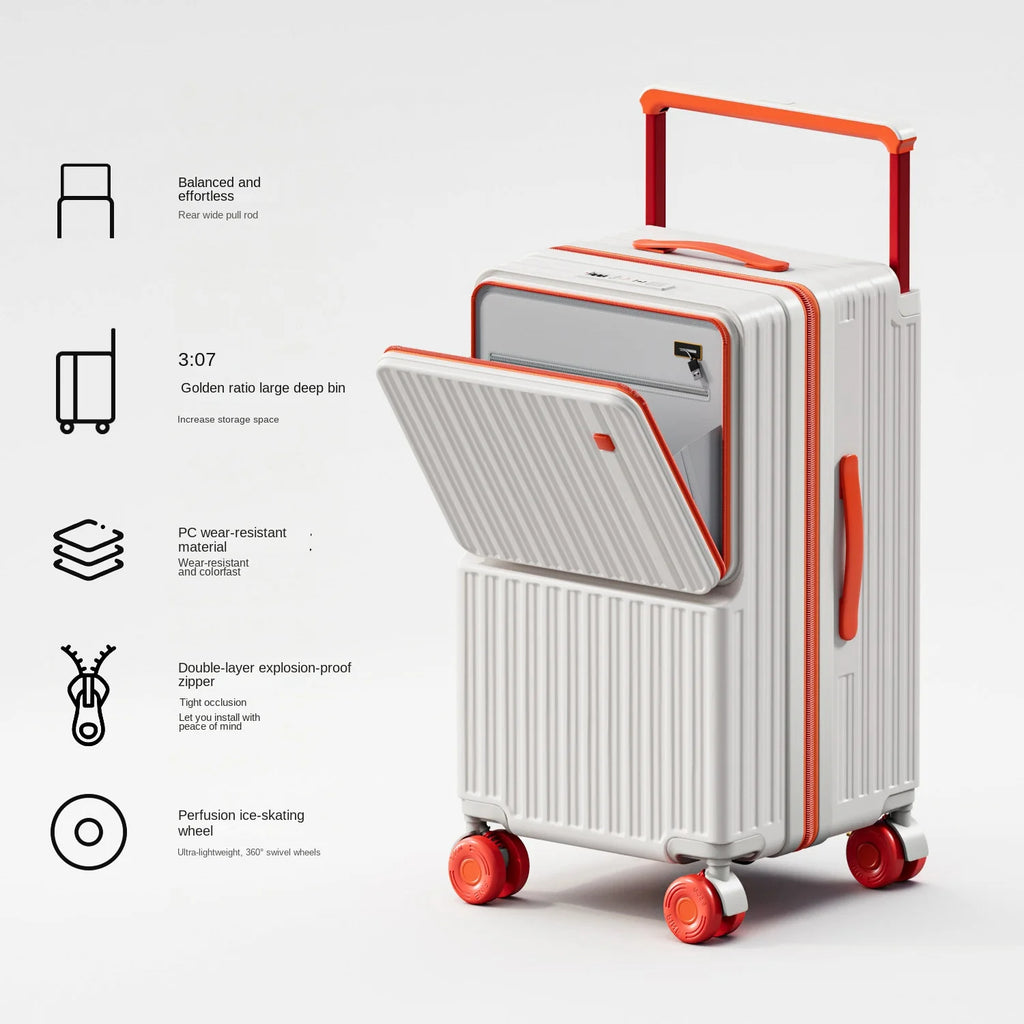 Business Color-Block Travel Suitcase with Front Opening 20-28 inch Wide Handle Luggage Explosion-Proof Zipper Trolley Case