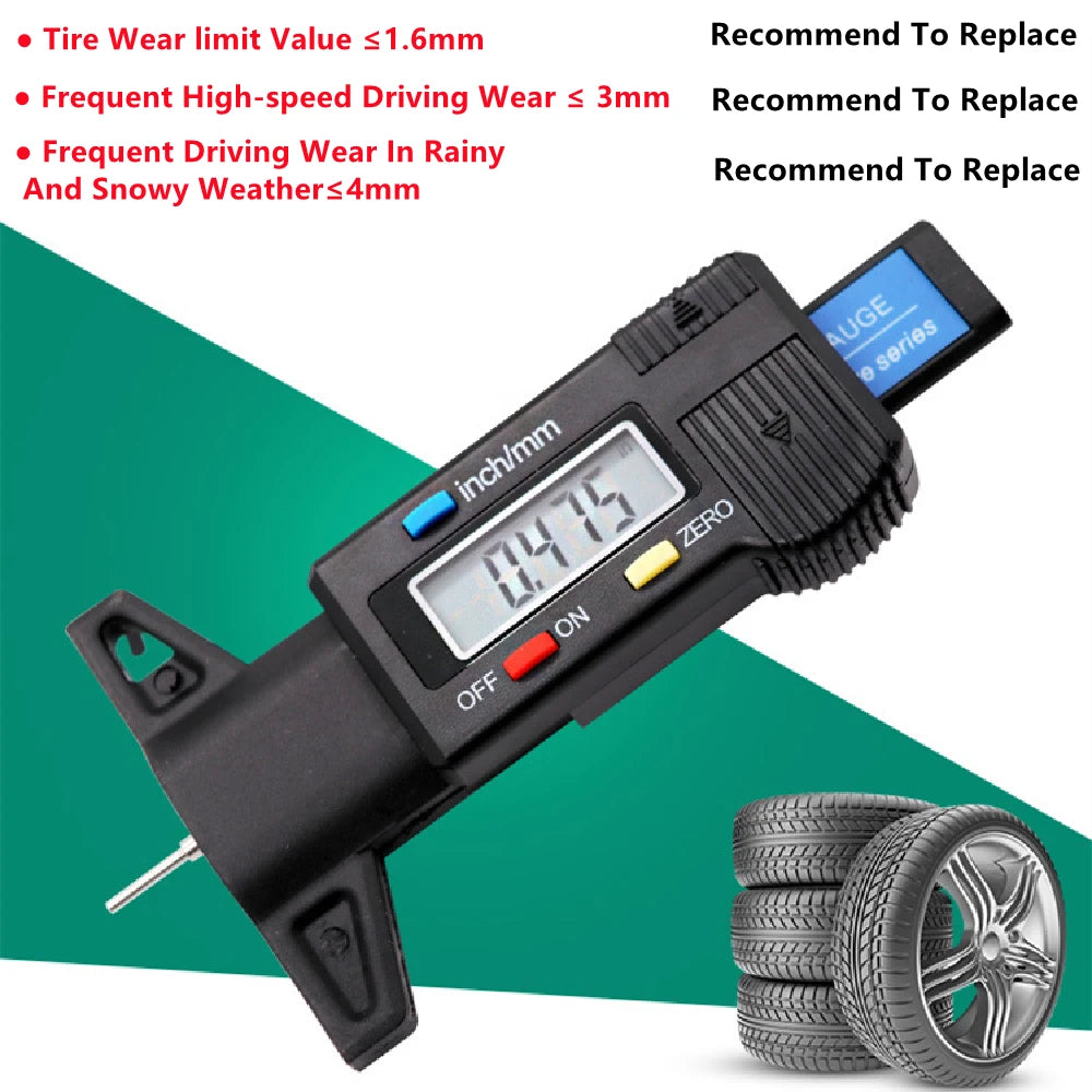 Digital Depth Gauge Caliper Tread Depth Gauge LCD Tire Tread Gauge For Car Tire 0-25mm Measurer Tool Caliper Repair Depth Tools