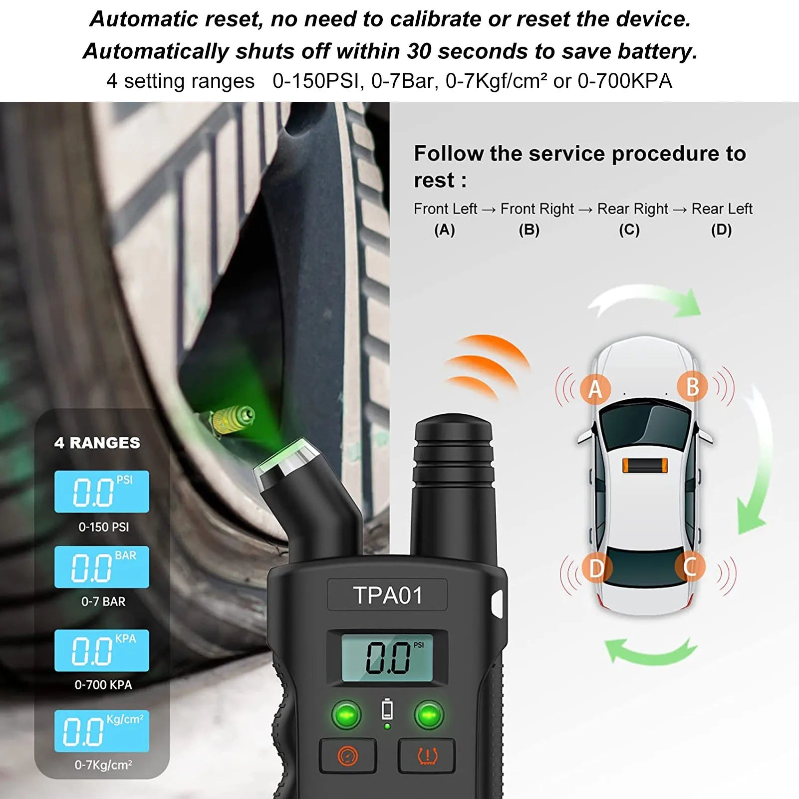 TPMS Relearn Tool 2 in 1 Digital Tyre Pressure Gauge TPMS Relearn Tool 4 Setting Ranges Auto Off Replacement for