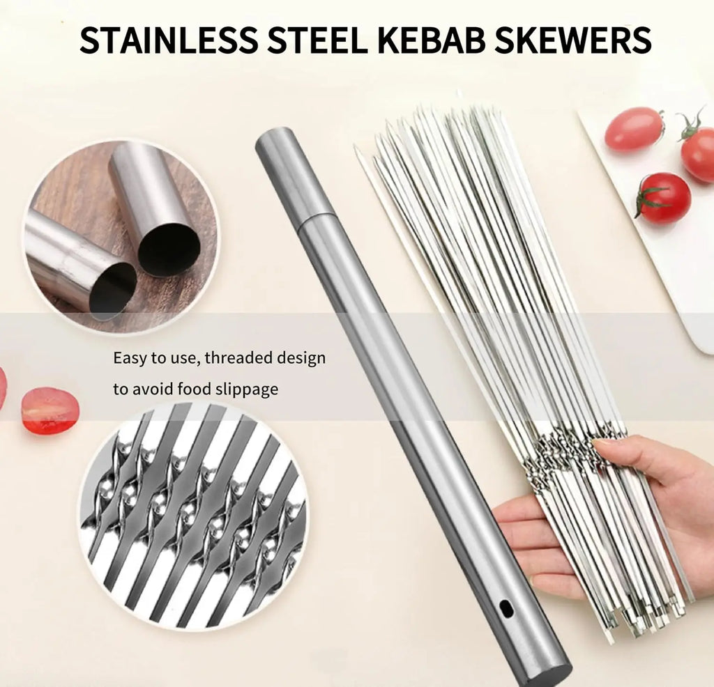 304 Stainless Steel 13.5" Long Flat Barbecue Skewers,40PCS Heavy Duty BBQ Kebab Skewers with Storage Tube,Reusable for Grilling