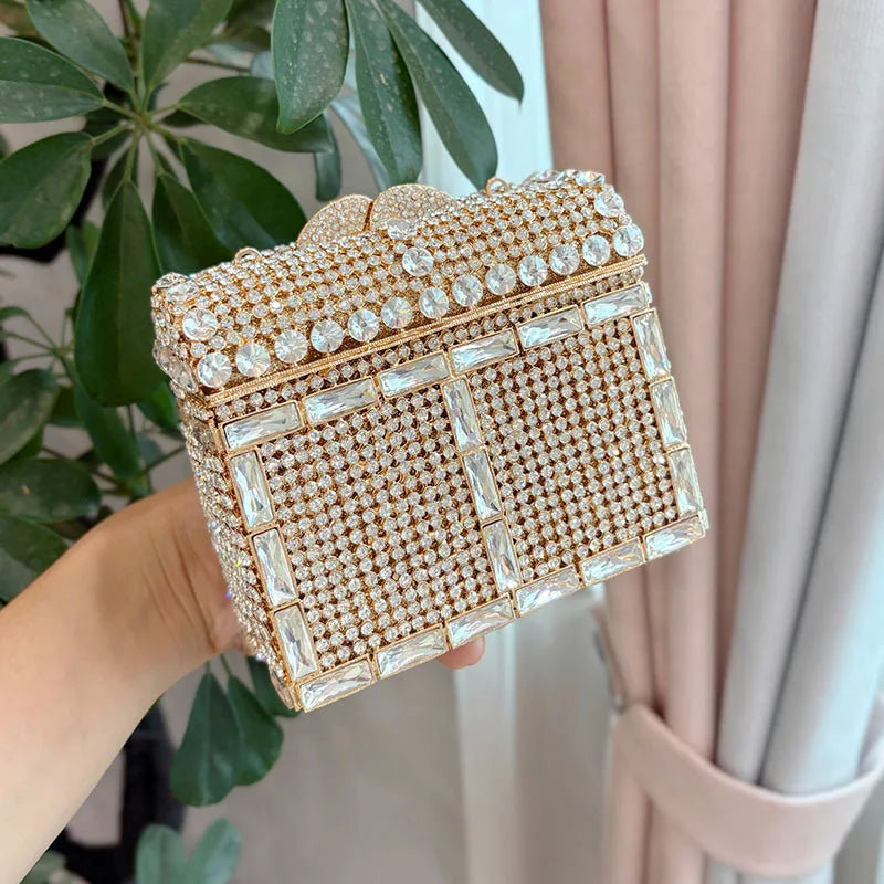 Square Rhinestone Evening Bag Purple/Green Diamond Wedding Clutches Women Crystal Party Purses Mini Handbags