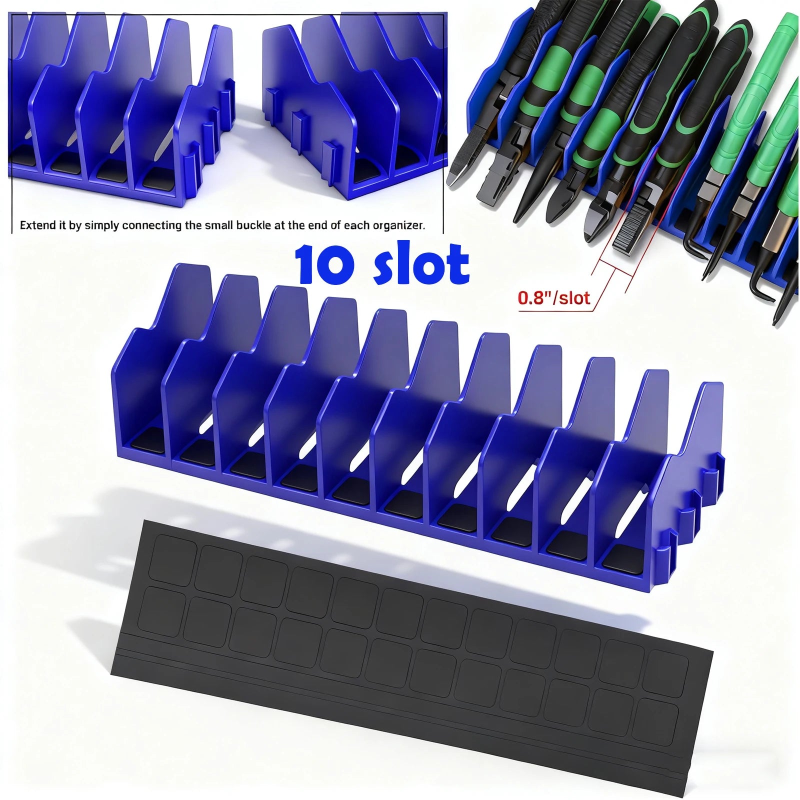 2 pcs Pliers Organizer Rack with Nonslip Rubber 10 Slots Rack Space Saving Plier Cutters Screwdriver, Wrench Tool Organizer