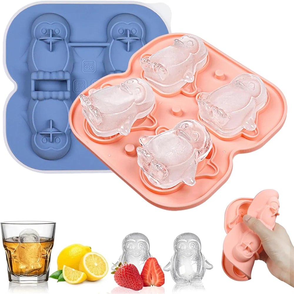 Ice Cube Tray,Silicone Ice Cube Tray with Lid,Penguin Ice Cube Trays for Whiskey Cocktails Gin Beer Juice, DIY Ice Cube Mold