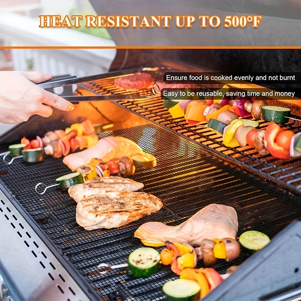2pcs Teflon Non-Stick Grill Mesh Mats, Reusable BBQ Mats Suitable for Outdoor , Cooking Meat, Fish, Steak, And Vegetables