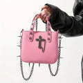 Gothic Handbag for Women Studded Small Square Crossbody Bag PU Leather Shoulder Purse with Cross Design New Arrival Biker Tote