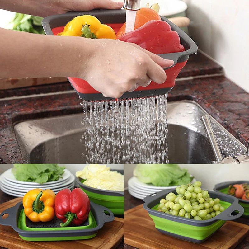 Silicone Folding Drainer Basket Portable Kitchen Strainer Fruit Vegetable Washing Folding Drainer Kitchenware Drain Device