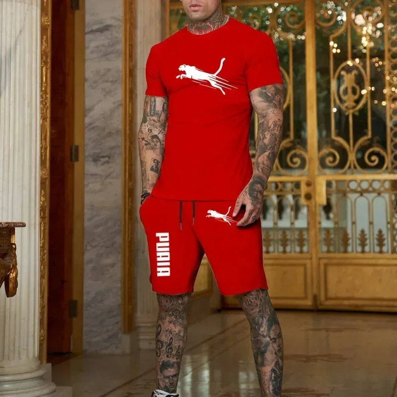 Latest hot selling Fashion and Casual Summer Outdoor Sports Set Men's Breathable T-shirt and Shorts Casual Fashion Two-piece Set