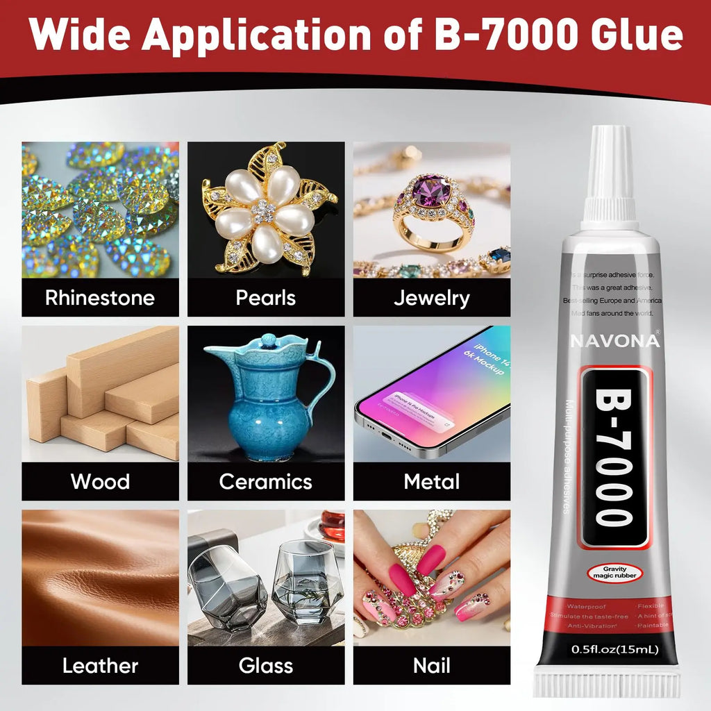 8-Pack B7000 Resin Adhesive - Waterproof Clear B-7000 Glue (15g/0.5 fl. oz.) for Jewelry, Rhinestones, and Mobile Phones