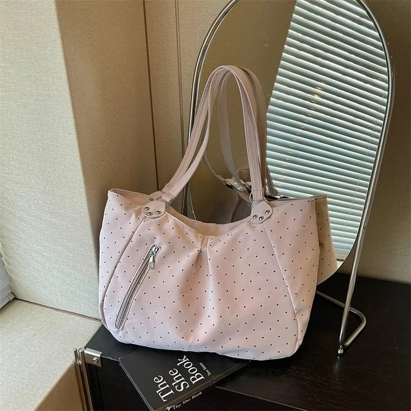 Women's Polka Dot Hobo Tote Bag Large Capacity Shoulder Handbag for Work School Daily Travel