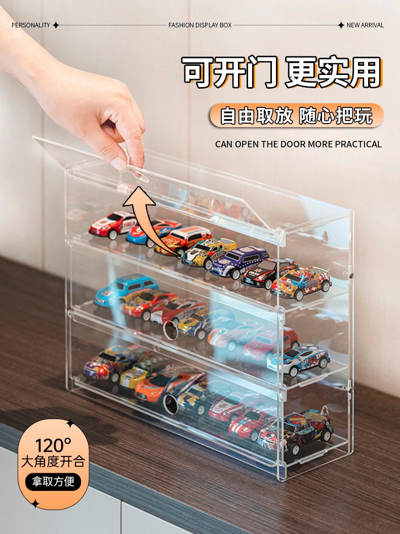 Clear Acrylic Multi-layer Tier Display Case with Door Storage Box for Model Cars Building Blocks Figures Collectibles
