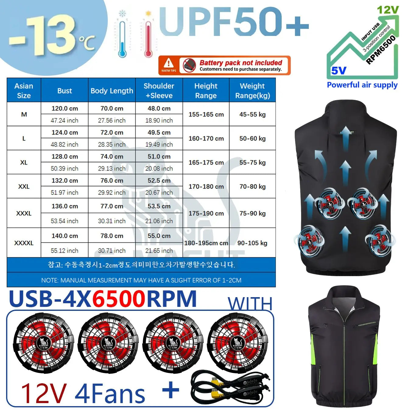 G-MACHT Summer Breathable Wearable Cooling 2-3-4Fans Vest Ice Cooling Air Conditioner Clothes For Outdoor Fishing Heat Resistant