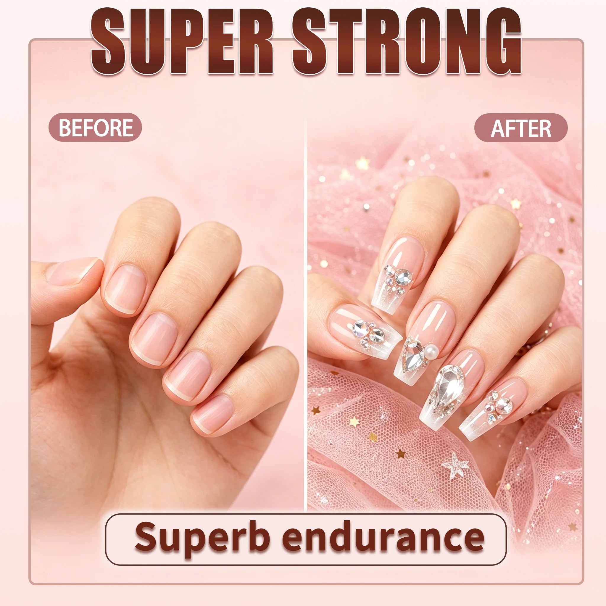Strong Nail Art Adhesive Glue for Press on Nails False Tips Rhinestone Pearl Metal Chain Decoration, Quick Dry DIY Manicure Glue