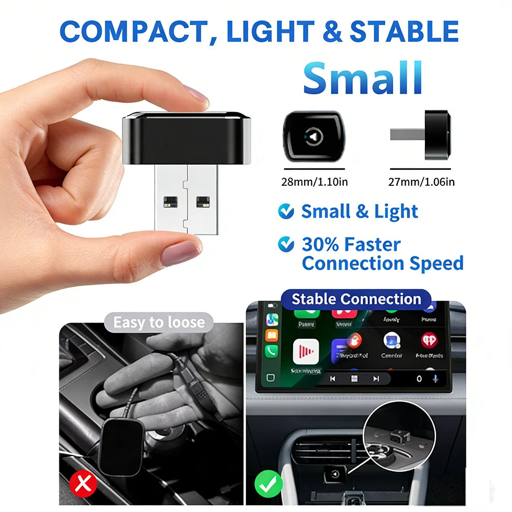 Wireless CarPlay Adapter 2026 Upgrade, Plug and Play, No Latency, Converts Factory Wired to Wireless, Compatible with iPhone 6+