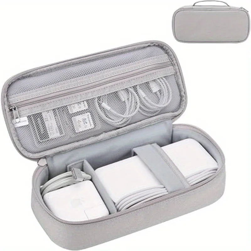 Portable Double Layer Digital Storage Bag Adjustable Dividers Travel Cable Organizer Case for Power Bank Hard Drive Charger