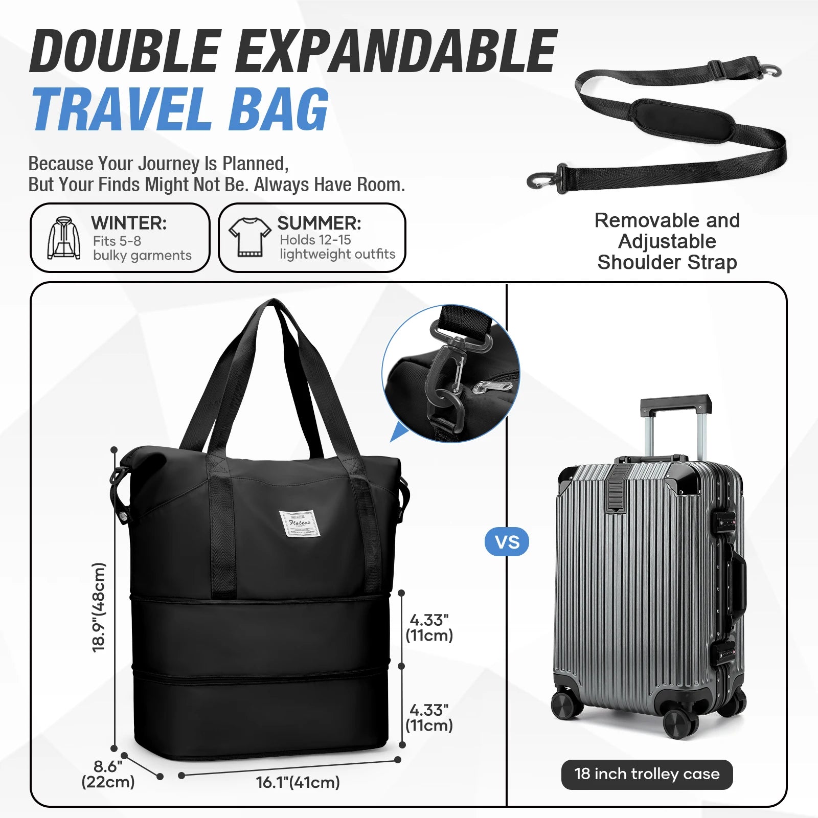Expandable Large Capacity Travel Bag, Triple Layer Folding Travel Bag Multifunctional Storage Luggage Bag for Clothing, Handbag