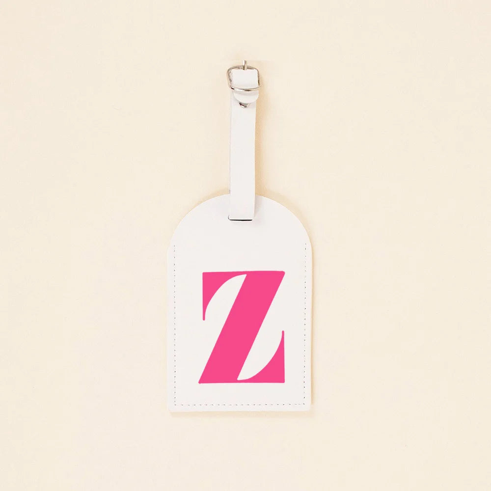Rose Pink Initial Monogram Luggage Tag Bachelorette Party Favors Girls Trip Travel Gift PU Leather for Suitcase Baggage Handbag