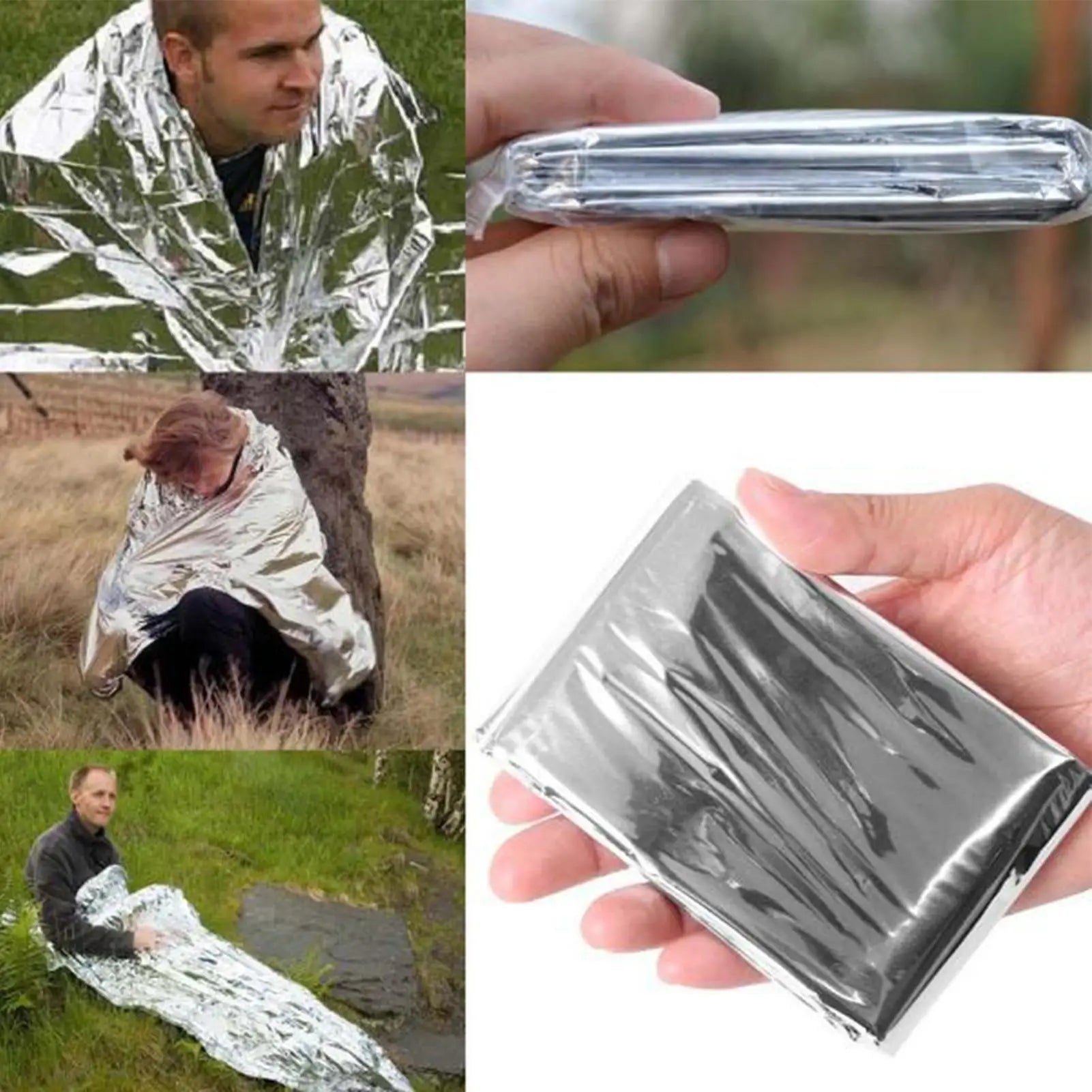 1PC Emergency Blanket Windproof Waterproof Foil Thermal Survival Gear First Aid Military Rescue Kit for Camping Outdoor