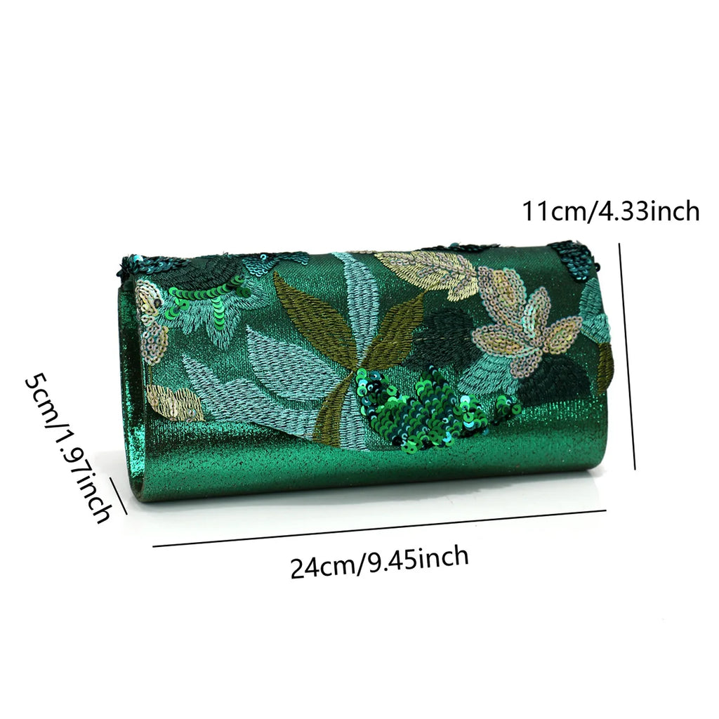 Spring and summer new dark green flower dinner bag light luxury envelope bag women's elegant fashion dress clutch bag